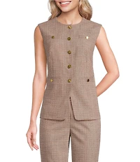 Donna Karan Coordinating Melange Basket Weave Crew Neck Vest