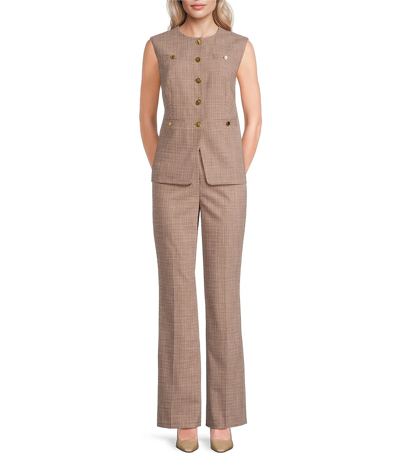 Donna Karan Coordinating Melange Basket Weave Mid Rise Straight Leg Pants