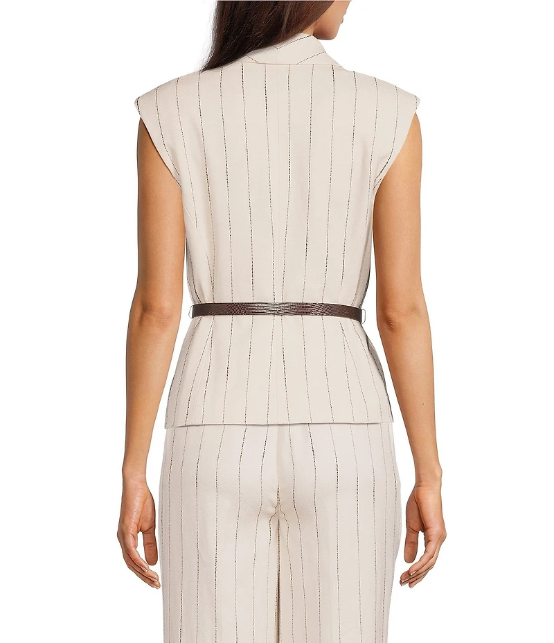 Donna Karan Coordinating Pinstripe Linen Blend Belted Vest Top