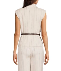 Donna Karan Coordinating Pinstripe Linen Blend Belted Vest Top