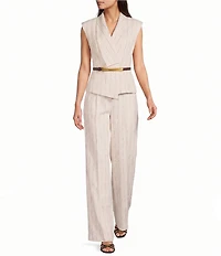 Donna Karan Coordinating Pinstripe Linen Blend Belted Vest Top