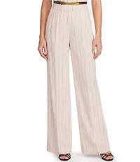 Donna Karan Coordinating Pinstripe Linen Blend High Waisted Wide Leg Pants