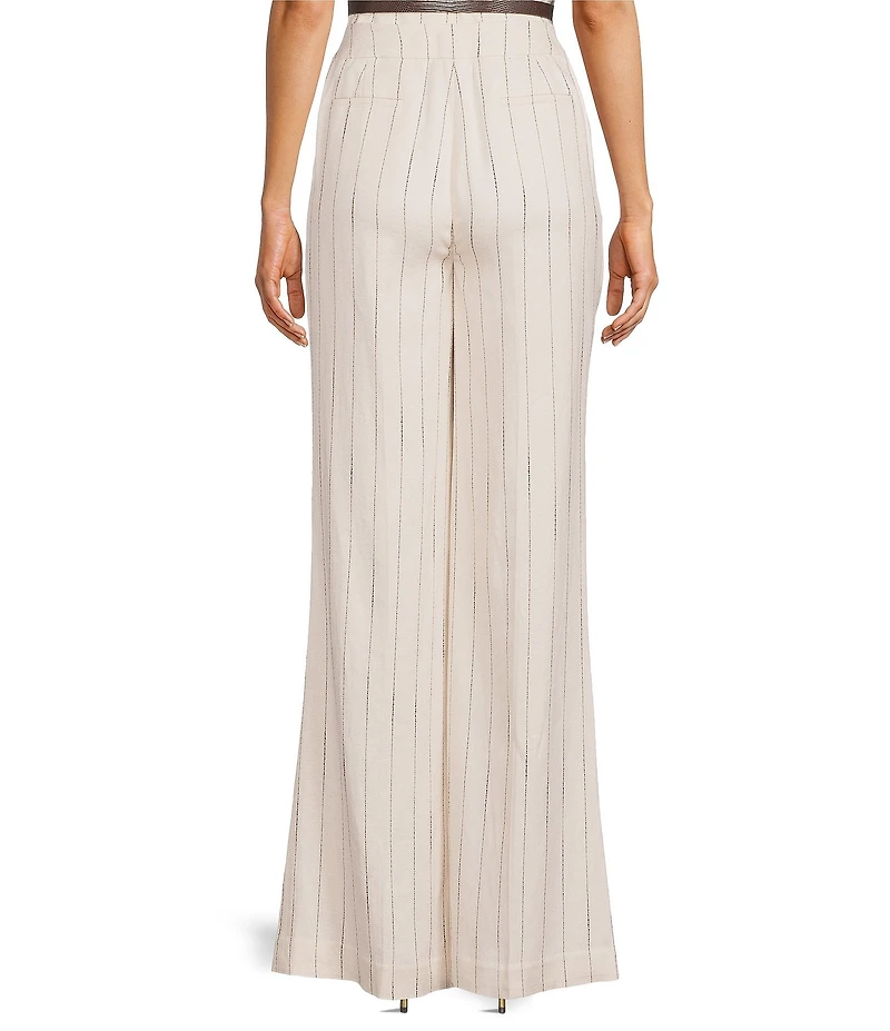 Donna Karan Coordinating Pinstripe Linen Blend High Waisted Wide Leg Pants