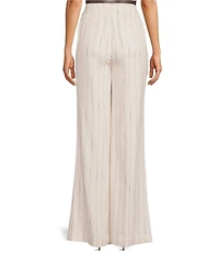 Donna Karan Coordinating Pinstripe Linen Blend High Waisted Wide Leg Pants