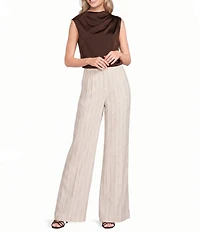 Donna Karan Coordinating Pinstripe Linen Blend High Waisted Wide Leg Pants