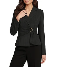 Donna Karan Coordinating Pinstripe Notch Lapel D-Ring Belted Jacket