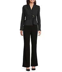 Donna Karan Coordinating Pinstripe Notch Lapel D-Ring Belted Jacket