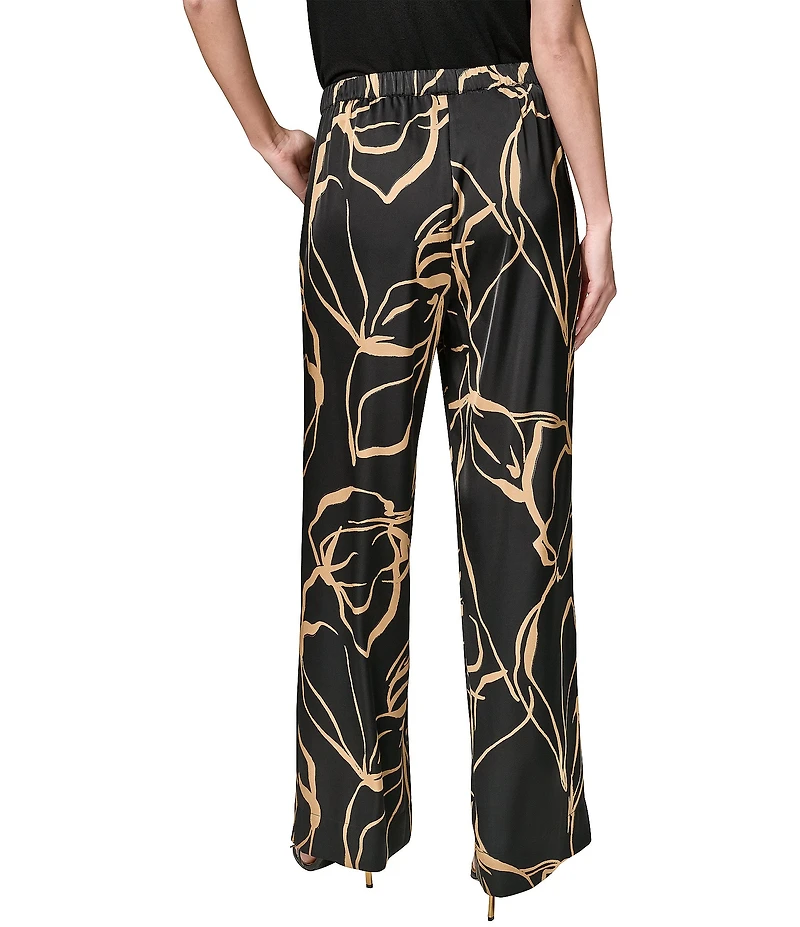 Donna Karan Coordinating Printed Satin Drawstring Wide Leg Pants