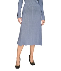 Donna Karan Coordinating Ribbed Wool Blend A-Line Midi Skirt