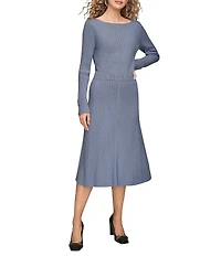 Donna Karan Coordinating Ribbed Wool Blend A-Line Midi Skirt