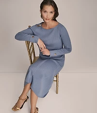 Donna Karan Coordinating Ribbed Wool Blend A-Line Midi Skirt