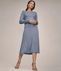 Donna Karan Coordinating Ribbed Wool Blend A-Line Midi Skirt