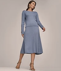 Donna Karan Coordinating Ribbed Wool Blend A-Line Midi Skirt