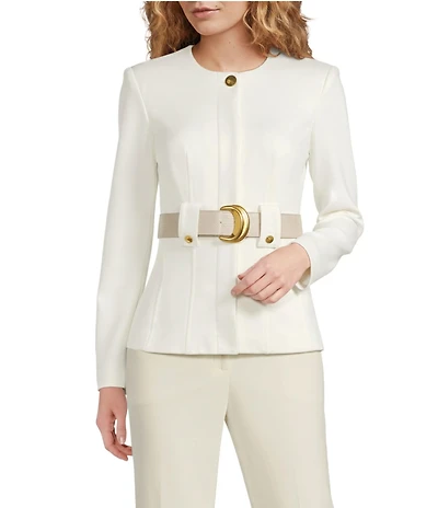 Donna Karan Coordinating Round Neck Long Sleeve Belted Jacket