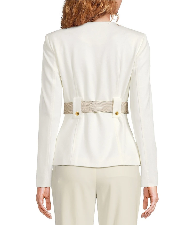 Donna Karan Coordinating Round Neck Long Sleeve Belted Jacket