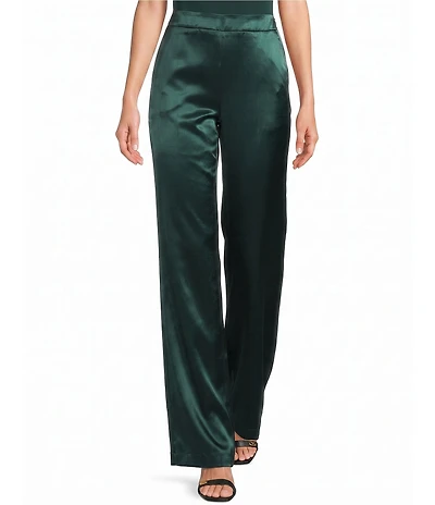 Donna Karan Coordinating Satin Back Crepe Front Wide Leg Front Pleated Pants