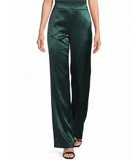Donna Karan Coordinating Satin Back Crepe Front Wide Leg Front Pleated Pants