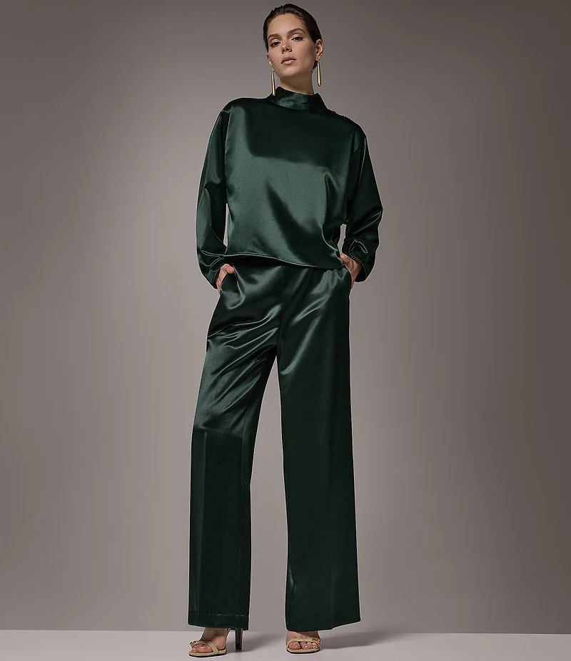 Donna Karan Coordinating Satin Back Crepe Front Wide Leg Front Pleated Pants