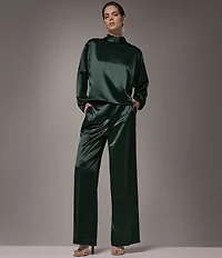 Donna Karan Coordinating Satin Back Crepe Front Wide Leg Front Pleated Pants