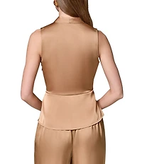 Donna Karan Coordinating Satin Surplice V-Neck Sleeveless Faux Wrap Blouse
