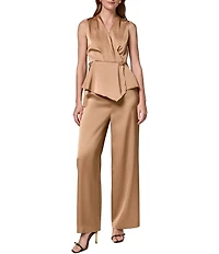Donna Karan Coordinating Satin Surplice V-Neck Sleeveless Faux Wrap Blouse
