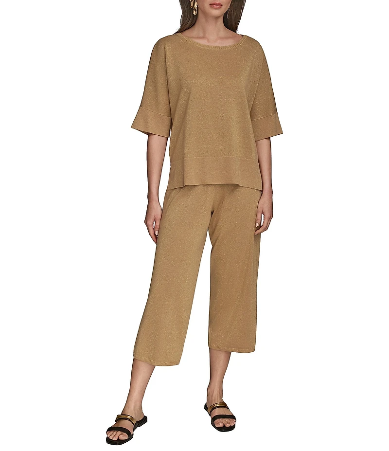 Donna Karan Coordinating Shimmer Knit Short Sleeve Oversized Top