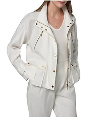 Donna Karan Coordinating Suiting Linen Blend Collared Long Sleeve Snap Front Zip Up Jacket