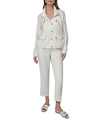 Donna Karan Coordinating Suiting Linen Blend Collared Long Sleeve Snap Front Zip Up Jacket