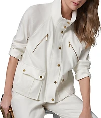 Donna Karan Coordinating Suiting Linen Blend Collared Long Sleeve Snap Front Zip Up Jacket