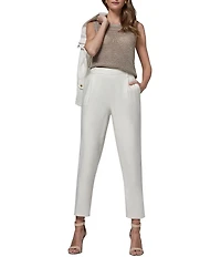 Donna Karan Coordinating Suiting Linen Pleated Straight Leg Ankle Pants