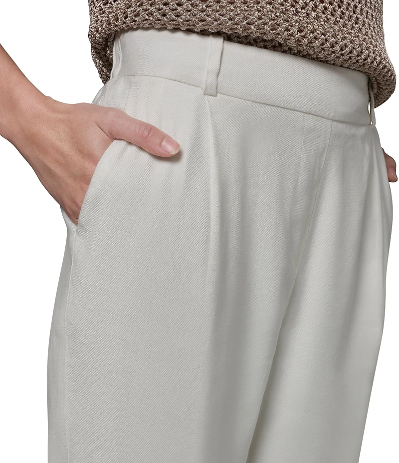 Donna Karan Coordinating Suiting Linen Pleated Straight Leg Ankle Pants