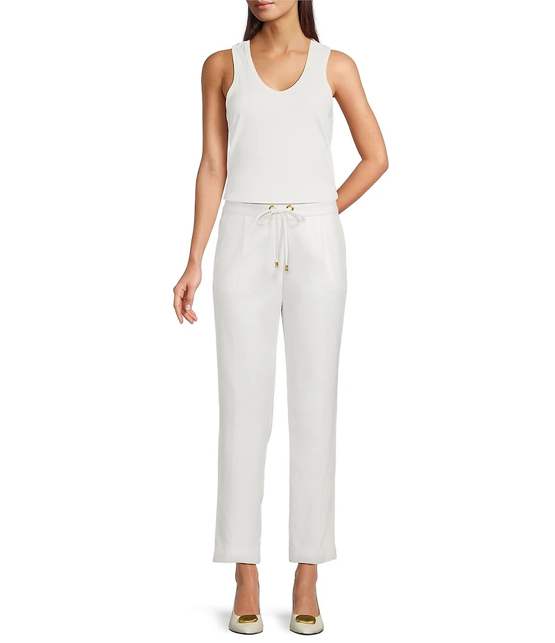 Donna Karan Coordinating Twill Drawstring Cuffed Straight Leg Pants
