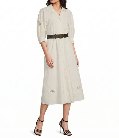 Donna Karan Cotton Poplin Belted Midi Shirt Dress