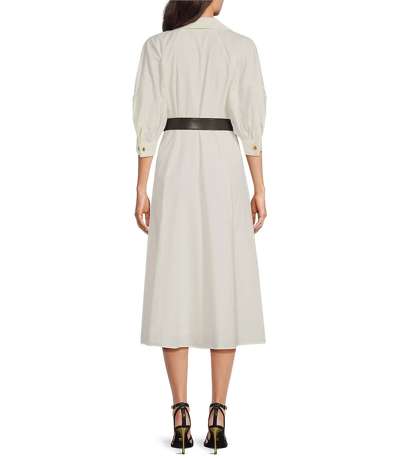 Donna Karan Cotton Poplin Belted Midi Shirt Dress