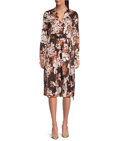 Donna Karan Cotton Sateen Long Sleeve Faux Wrap Dress