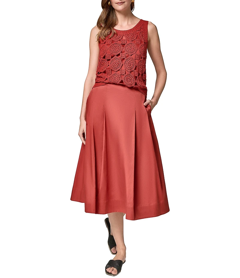 Donna Karan Cotton Satin Pleated Skirt