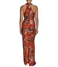 Donna Karan Cowl Neck Floral Sequin Sheath Dress