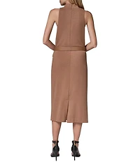Donna Karan Cowl Neck Sleeveless Belted Midi Length Sheath Dress