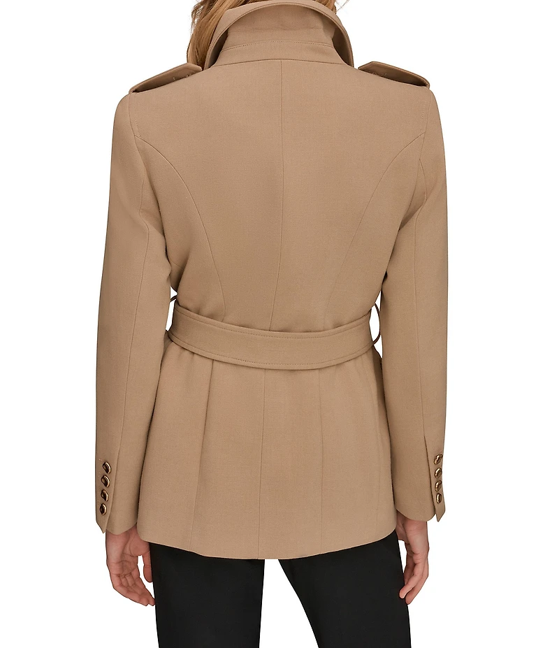 Donna Karan Crepe Belted Military Blazer Modern Coat