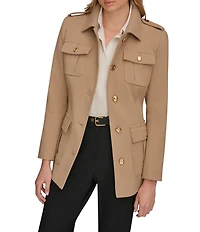 Donna Karan Crepe Belted Military Blazer Modern Coat