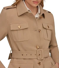 Donna Karan Crepe Belted Military Blazer Modern Coat