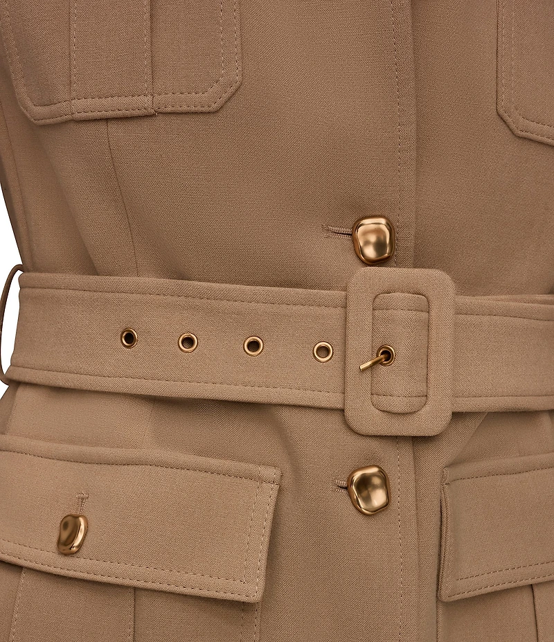 Donna Karan Crepe Belted Military Blazer Modern Coat