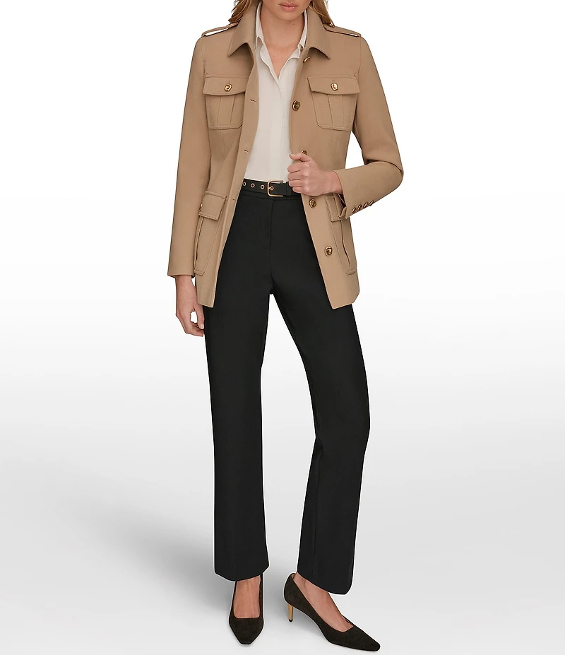 Donna Karan Crepe Belted Military Blazer Modern Coat