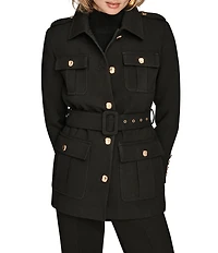 Donna Karan Crepe Belted Military Blazer Modern Coat
