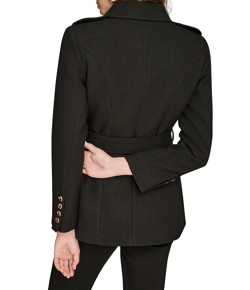 Donna Karan Crepe Belted Military Blazer Modern Coat