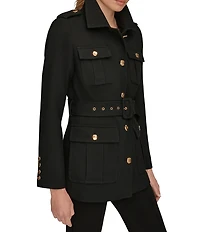 Donna Karan Crepe Belted Military Blazer Modern Coat