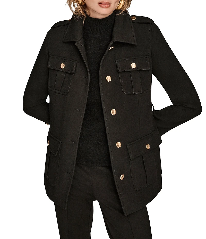 Donna Karan Crepe Belted Military Blazer Modern Coat