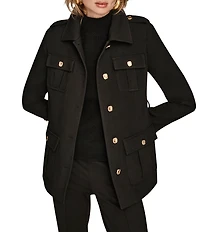 Donna Karan Crepe Belted Military Blazer Modern Coat