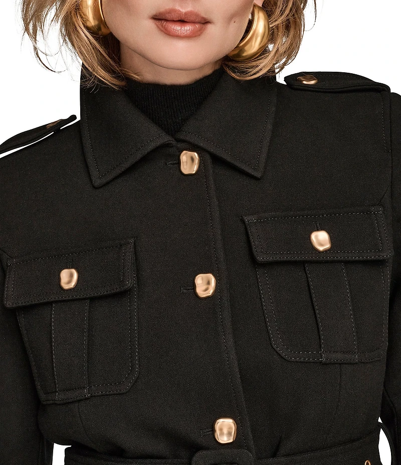 Donna Karan Crepe Belted Military Blazer Modern Coat