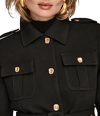 Donna Karan Crepe Belted Military Blazer Modern Coat